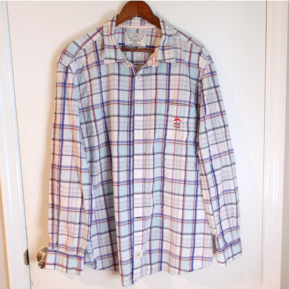 Nautica‎ Plaid Button Down Long Sleeve Casual Shirt Classic Fit XXL / #6134